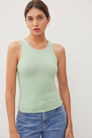 Double Lined Basic Round Neck Tank | Sea Foam