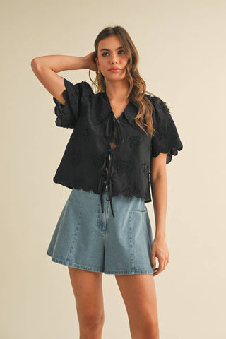 Tie Front Collard Lace Top