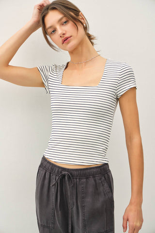 Double Lined Striped Square Neck Shirt