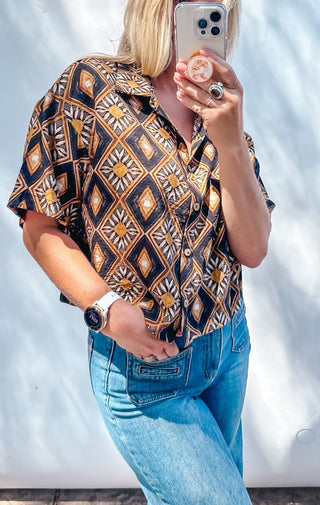 Geometric Floral-Print Shirt