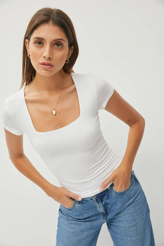 Double Lined Square Neck Tee | White