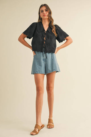 Tie Front Collard Lace Top