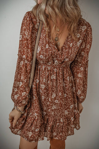 Floral Ruffled Puff Sleeve Dress