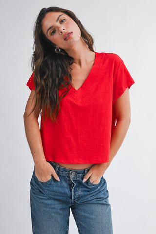 Ruby V-Neck Tee| Red