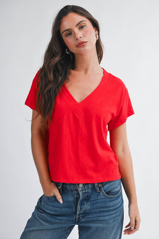 Ruby V-Neck Tee| Red
