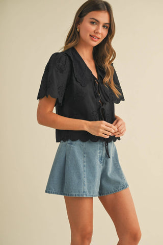 Tie Front Collard Lace Top