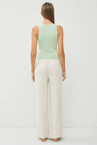 Double Lined Basic Round Neck Tank | Sea Foam