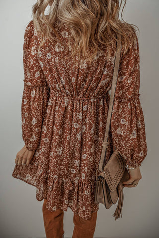 Floral Ruffled Puff Sleeve Dress