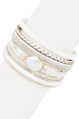 Santorini Pearl Leather Wrap Bracelet