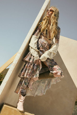Floral-Print Mesh Snap-Front Long-Sleeve Top