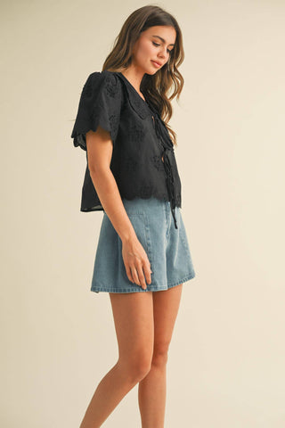 Tie Front Collard Lace Top