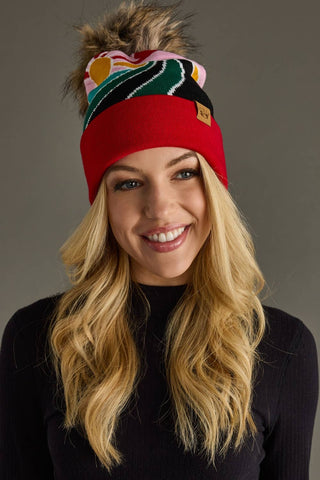 Red Sunrise Landscape Pom Hat