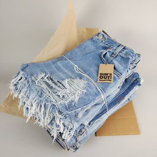 High-Rise Upcycled Denim Levi Cutoff Shorts | Frayed