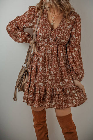 Floral Ruffled Puff Sleeve Dress