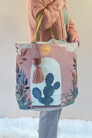 Pink Cactus Landscape Tote