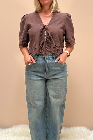 Mocha Bloom Tie Top