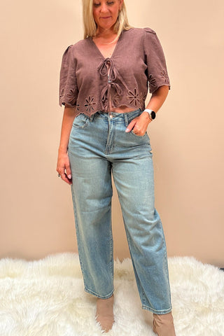 Mocha Bloom Tie Top