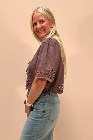 Mocha Bloom Tie Top