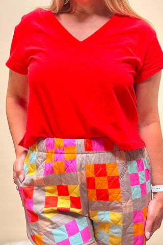 Ruby V-Neck Tee| Red
