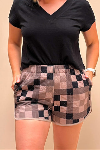 Patchwork Quilted Shorts | Black & Neutral