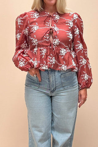 Desert Rose Blouse Peplum Blouse with Puff Sleeves