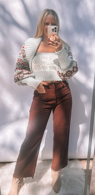 Alpine-Knit Shrug Cardigan and Tube Top Set