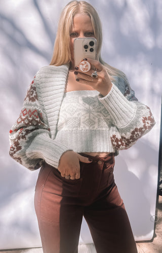 Alpine-Knit Shrug Cardigan and Tube Top Set