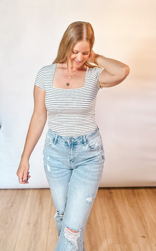 Double Lined Striped Square Neck Shirt