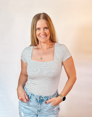 Double Lined Striped Square Neck Shirt