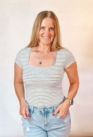 Double Lined Striped Square Neck Shirt