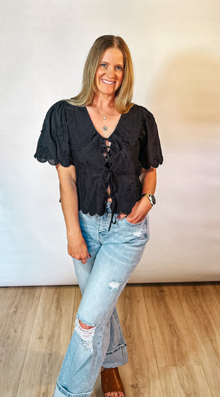 Tie Front Collard Lace Top
