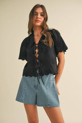 Tie Front Collard Lace Top
