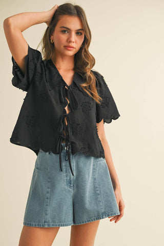 Tie Front Collard Lace Top