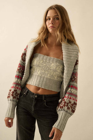 Alpine-Knit Shrug Cardigan and Tube Top Set