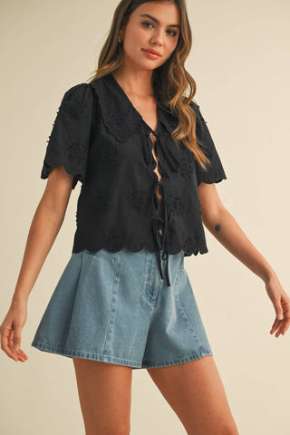Tie Front Collard Lace Top