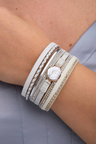 Santorini Pearl Leather Wrap Bracelet