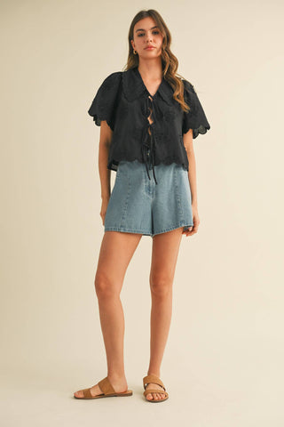 Tie Front Collard Lace Top