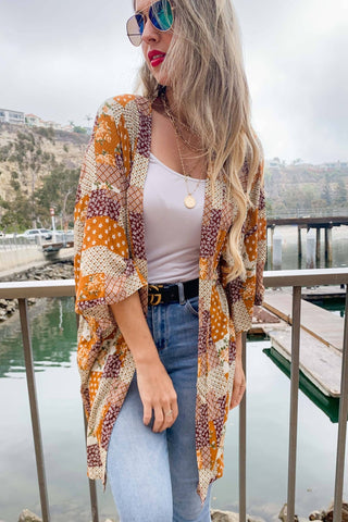 Multi Patch Printed Kimono - Wedges And Wide Legs Boutique