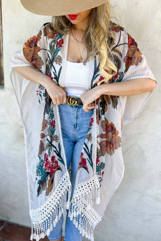 White Floral Lace Kimono Cardigan - Wedges And Wide Legs Boutique