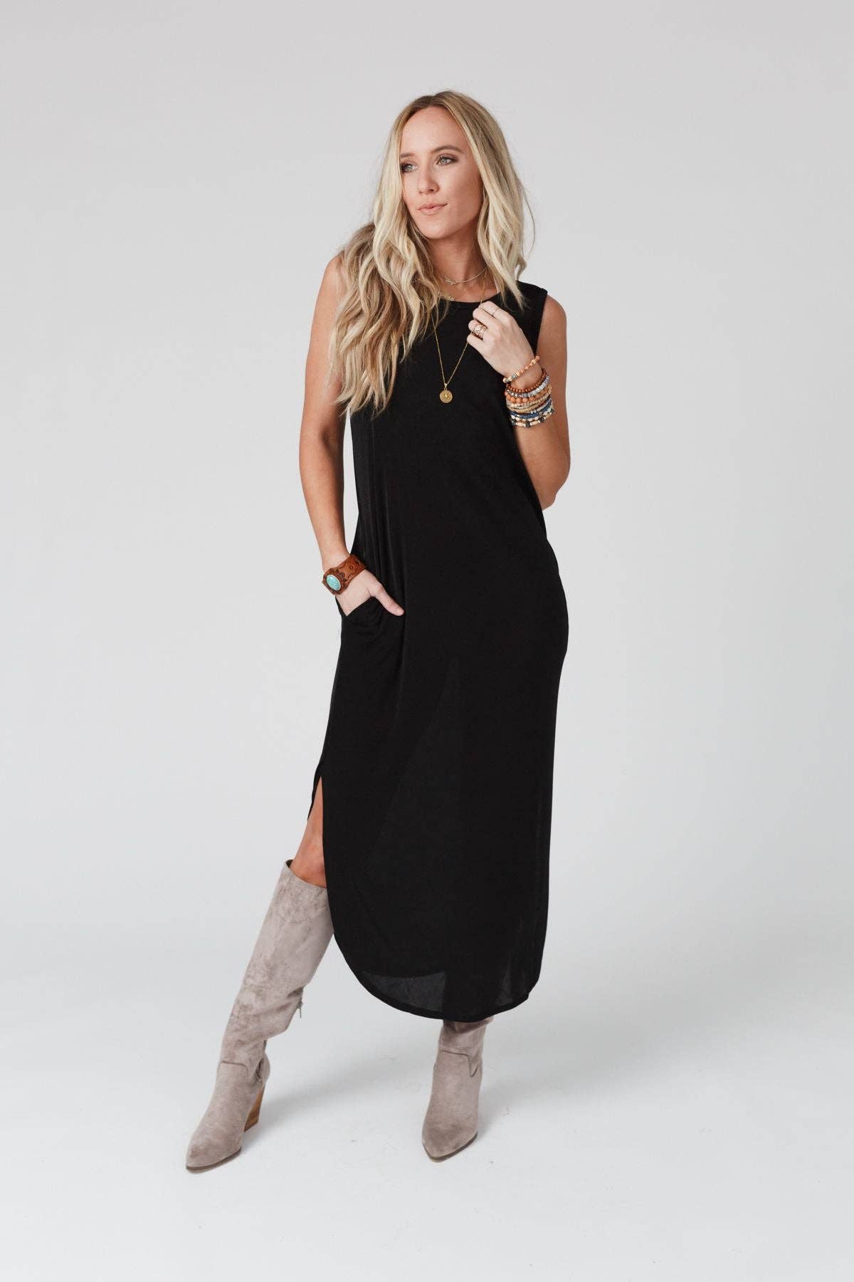 Three Bird Nest - The Nest Cassie Sleeveless Pocket Slinky Maxi Dress