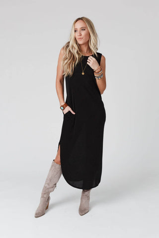 Cassie Sleeveless Pocket Slinky Maxi Dress - Wedges And Wide Legs Boutique