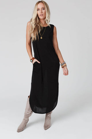 Cassie Sleeveless Pocket Slinky Maxi Dress - Wedges And Wide Legs Boutique