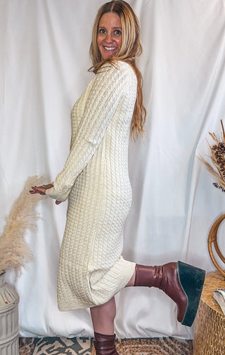 Chunky Cable Ribbed Button Down Sweater Dress - Wedges And Wide Legs Boutique