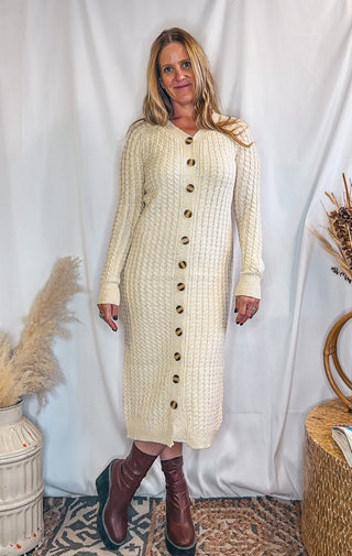 Chunky Cable Ribbed Button Down Sweater Dress - Wedges And Wide Legs Boutique