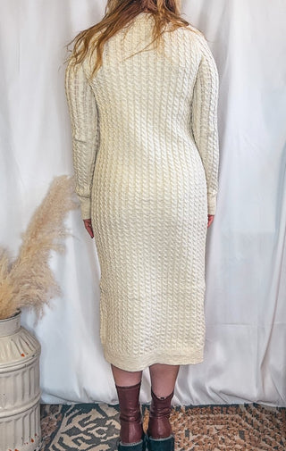 Chunky Cable Ribbed Button Down Sweater Dress - Wedges And Wide Legs Boutique