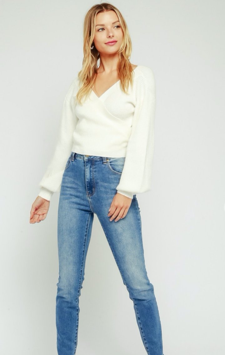 Cropped Wrap Sweater Top - Wedges And Wide Legs Boutique