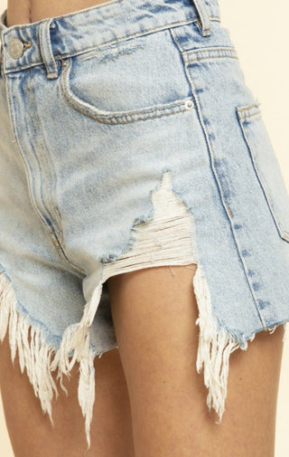 Ditto Frayed Denim Shorts | Light Denim - Wedges And Wide Legs Boutique