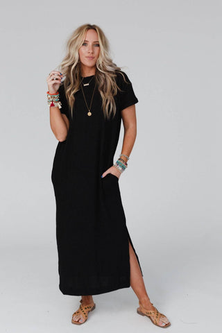 Easy Days Maxi Slit Tee Dress - Wedges And Wide Legs Boutique