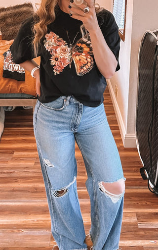 Flower Butterfly Graphic Crop Tee - Wedges And Wide Legs Boutique