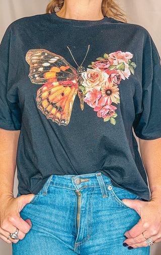 Flower Butterfly Graphic Crop Tee - Wedges And Wide Legs Boutique